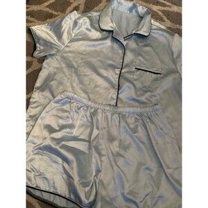 Blue Satin Amazon Basics Matching Button Up Shirt and Shorts